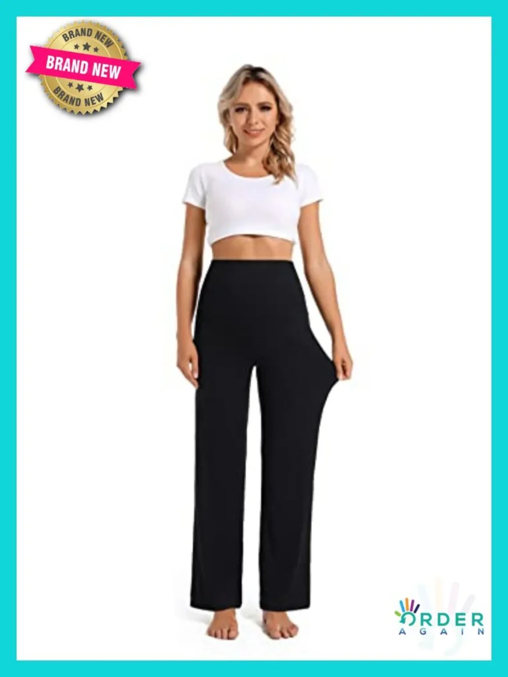 Wide Leg Maternity Pants Over Belly Work Casual Trousers with Pockets - Picture 4 of 6